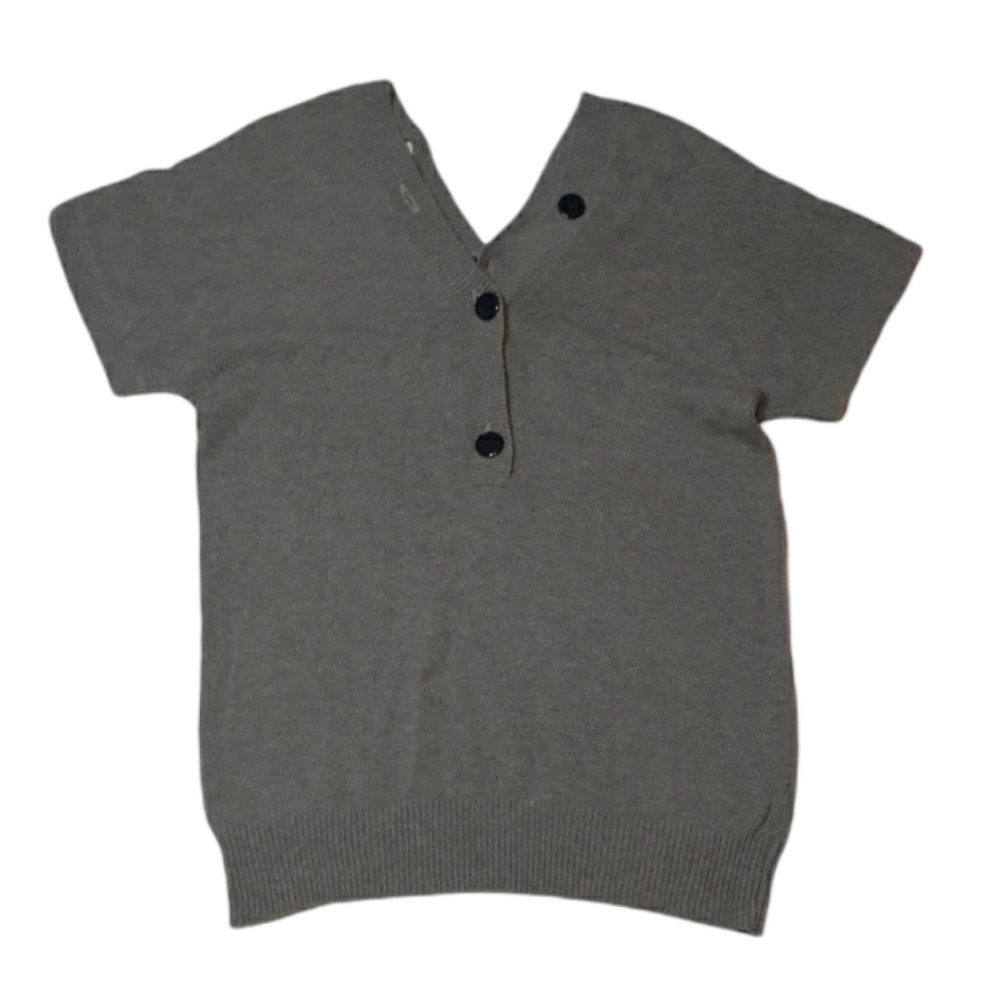 ELLIOTT Lauren Women's Sweater Grey Button Short Sleeve Cotton Cashmere Small